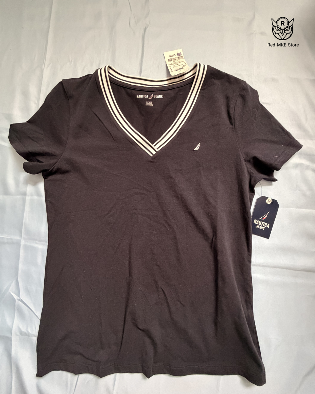 Camiseta Nautica Jeans - Cuello en V con Ribete Contrastante