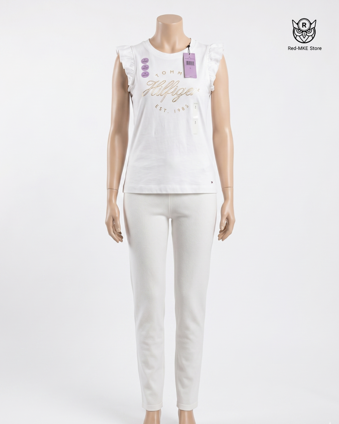Blusa Tommy Hilfiger Ruffle Shoulder Foil Tee – Elegancia Preppy & Detalles Metálicos Chic