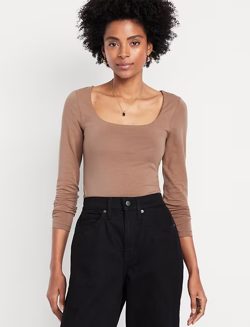 Top Essential de Manga Larga – Mocha Square Neck