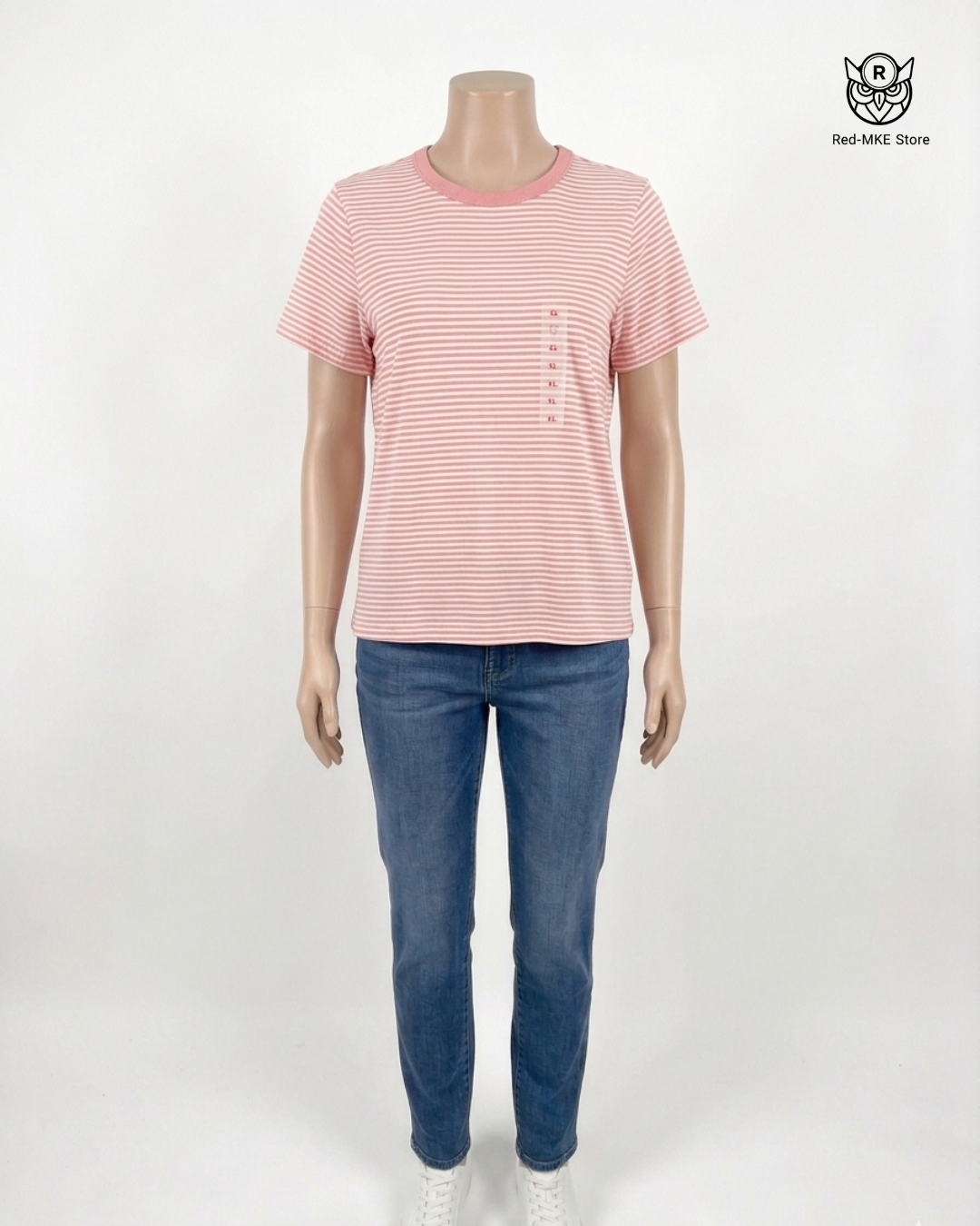 Camiseta rayas blanco con rosado