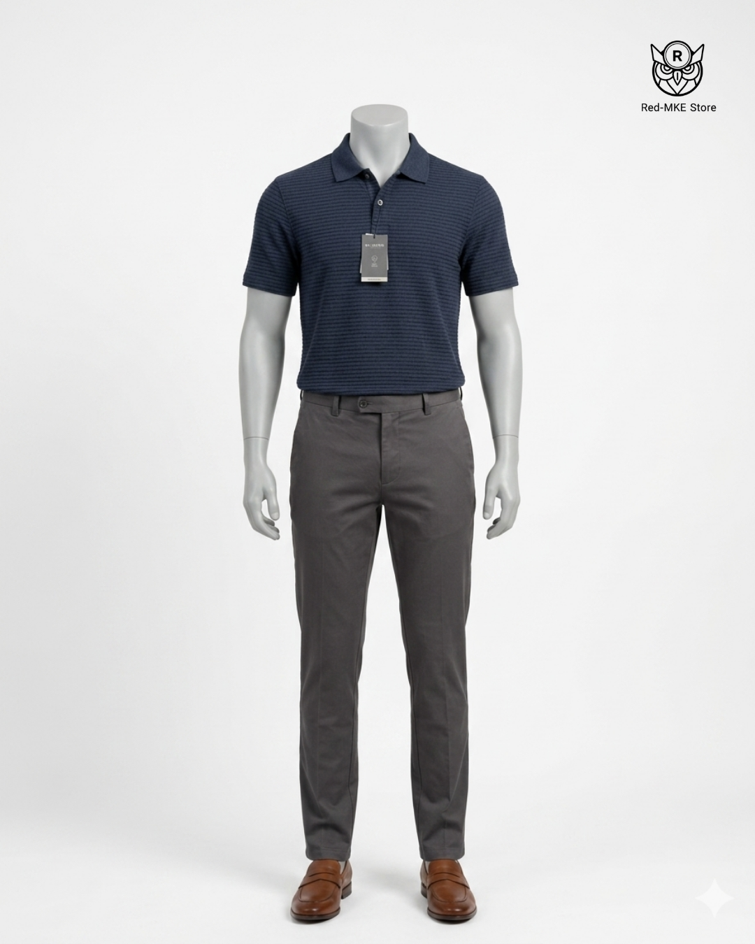 Camisa tipo polo azul con gris