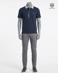 Camisa tipo polo azul cuello gris