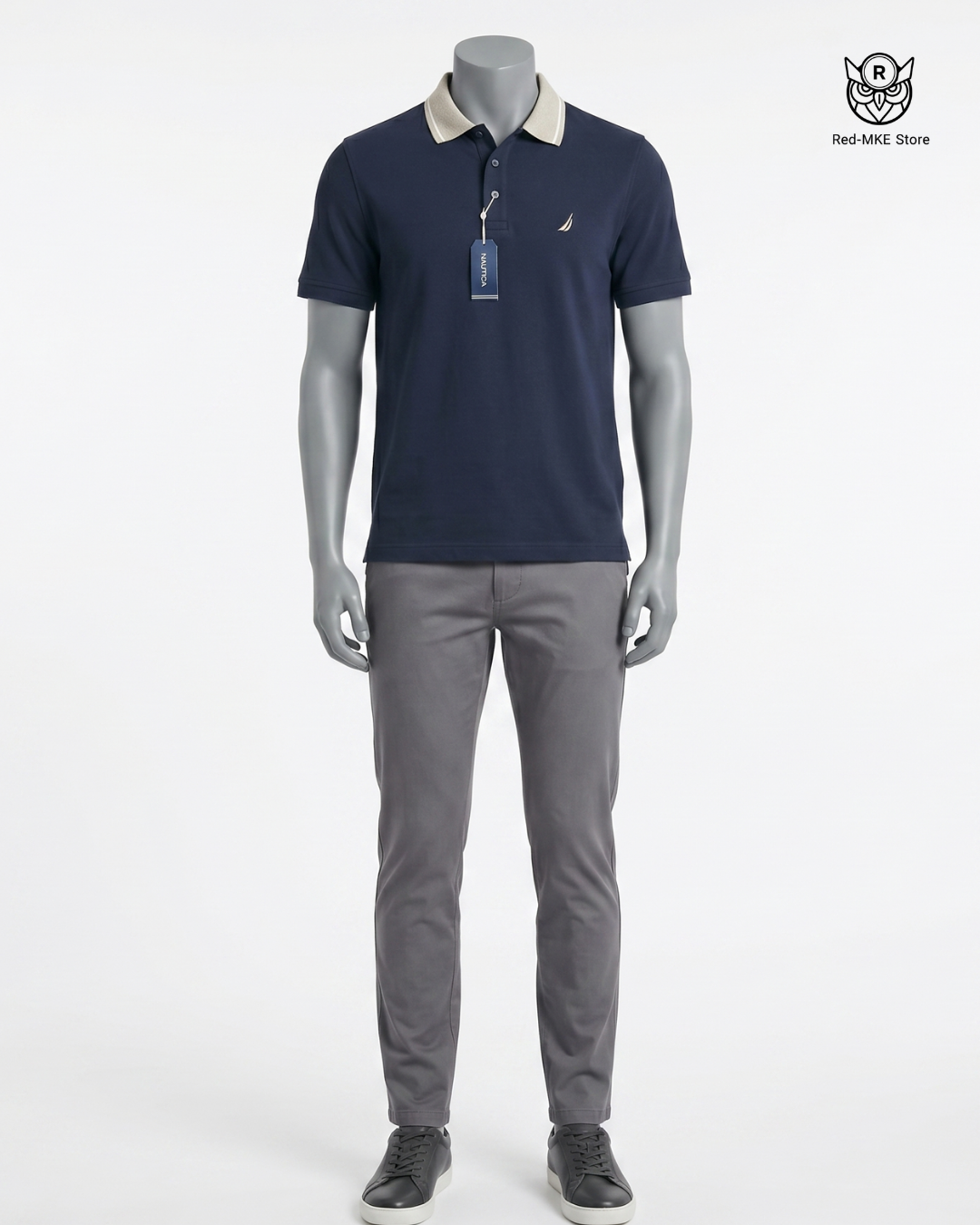 Camisa tipo polo azul cuello gris