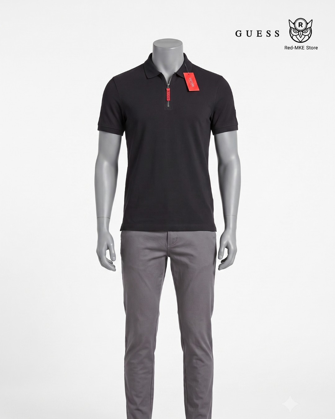 Camisa tipo polo negra con cremallera