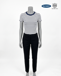 Camiseta blanca rayas azules bordada