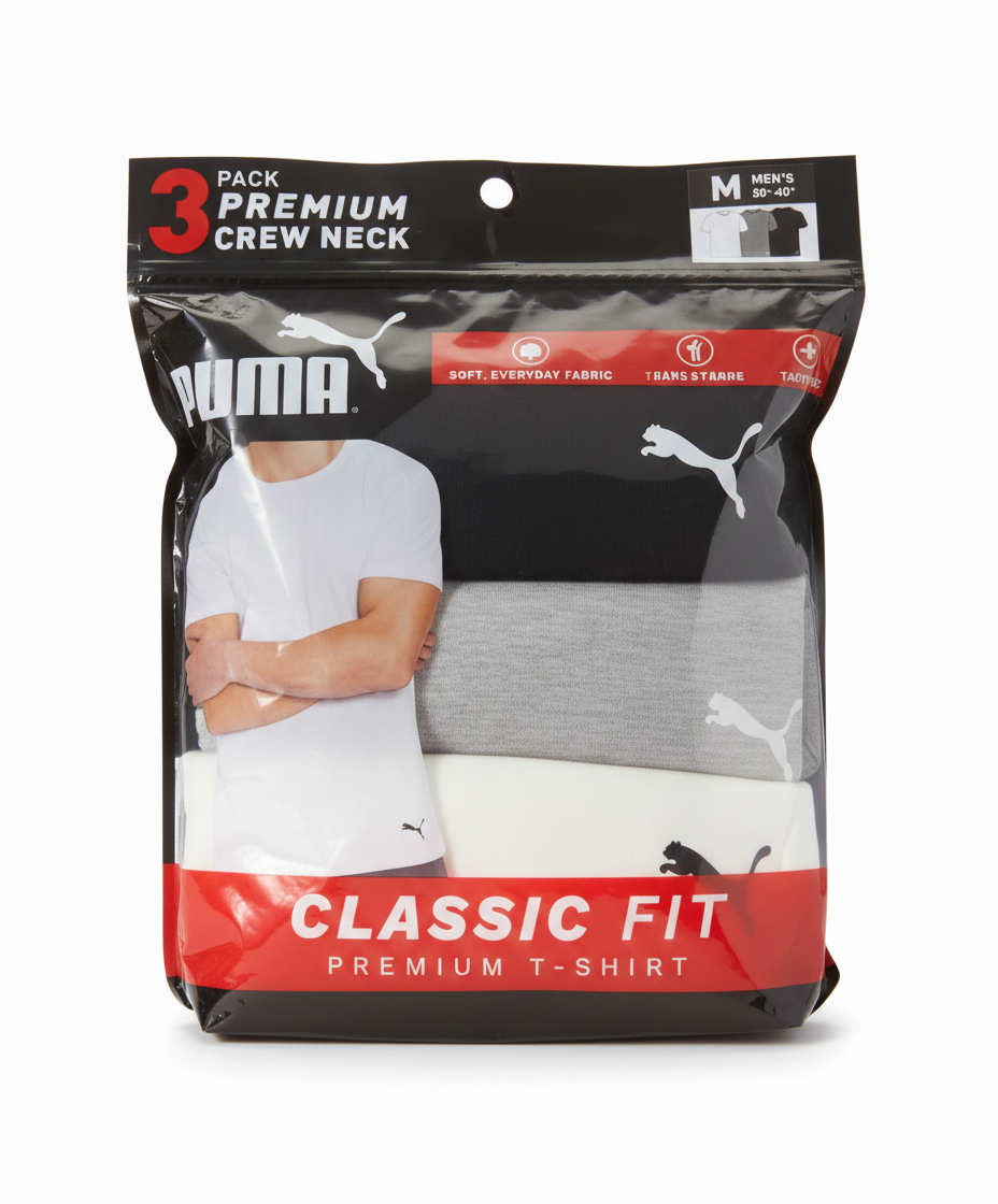 Pack de 3 Camisetas Puma Premium – Classic Fit Crew Neck